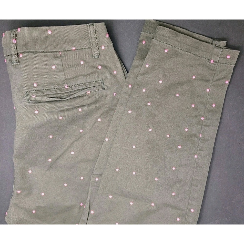 Boden Chino Pants Womens 6R Olive Pink Polka Dot Stretch Slim Ankle Preppy